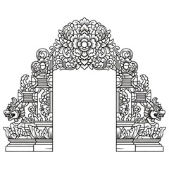 Intricate Balinese Gate Carving ornament vector