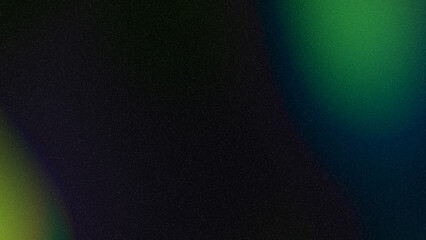 Dark abstract background with green lights in corners on black backdrop, copy space. Grain noise, rough, dust, grunge texture. Analog, old, vhs, vintage, retro design for wallpaper, poster, web banner