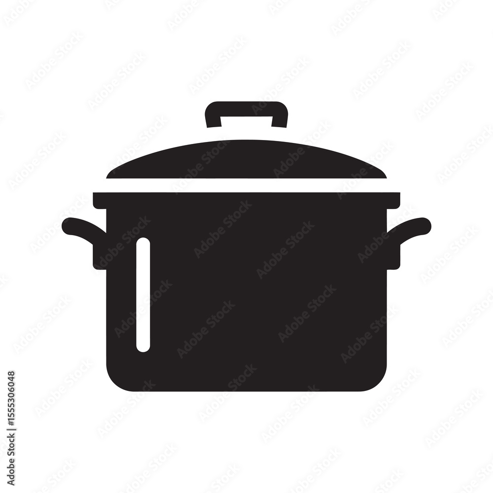 Poster cooking pot icon a deep round piece of cookware with a lid and handles for boiling stewing or making