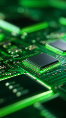 Microcircuit close-up. Technological background. Digitalization, technological progress.
