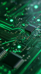 Microcircuit close-up. Technological background. Digitalization, technological progress.