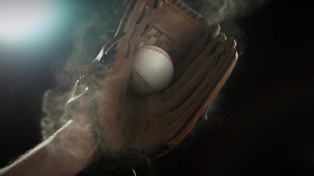 Ultra Slow Motion Baseball Catch. Ball Landing in Glove at 1000fps.
