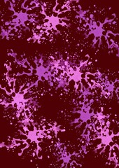 Abstract purple paint splatter pattern on dark red background  