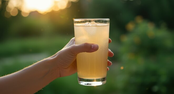 Summer Refreshment - Holding a Cold Drink at Sunset