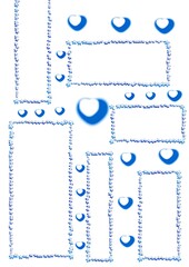 Blue water droplets with decorative frames on white background  
