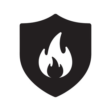 Fire protection shield glyph icon for safety prevention security system flame resistant technology and emergency vector illustration vector solid glyph icon