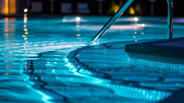 Swimming Pool Night Light Reflections Underwater
