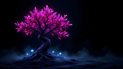 Enchanting Crystal Tree Illuminates Mysterious Enchanted Forest Floor