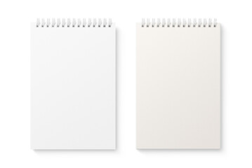 Spiral bound notebook mockup template with white paper cover isolated on a transparent background, PNG. High resolution.
