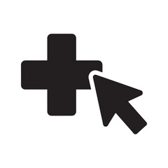 Obraz premium Online medical services glyph icon with plus sign and cursor for telehealth consultation digital healthcare access vector design vector solid glyph icon