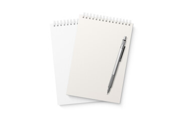 Spiral bound notebook mockup template with white paper cover isolated on a transparent background, PNG. High resolution.