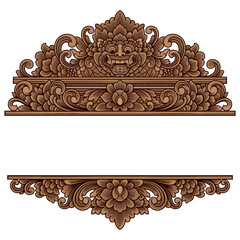 Balinese Carving with Garuda Face and Floral Ornaments frame