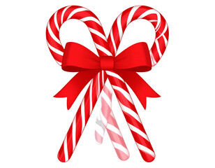 Candy canes crossed with ribbon, transparent background 