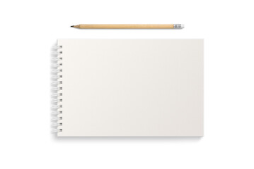 Spiral bound notebook mockup template with white paper cover isolated on a transparent background, PNG. High resolution.