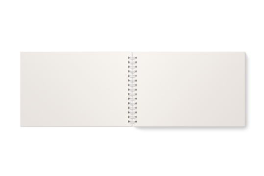 Spiral bound notebook mockup template with white paper cover isolated on a transparent background, PNG. High resolution.