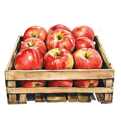 Row Apples Farm Stand, watercolor clipart vector, isolated on a white background.