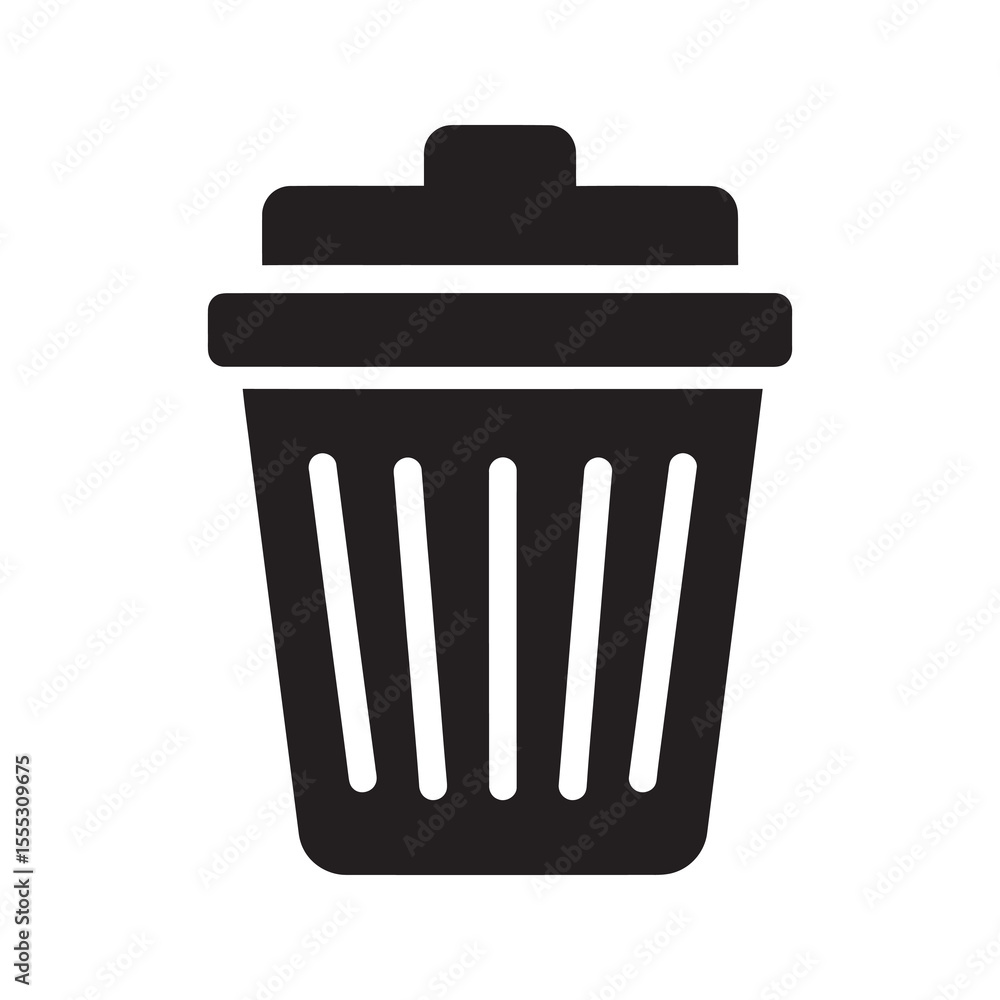 Poster trash can glyph icon for waste receptacle dustbin and garbage disposal container for office or publi