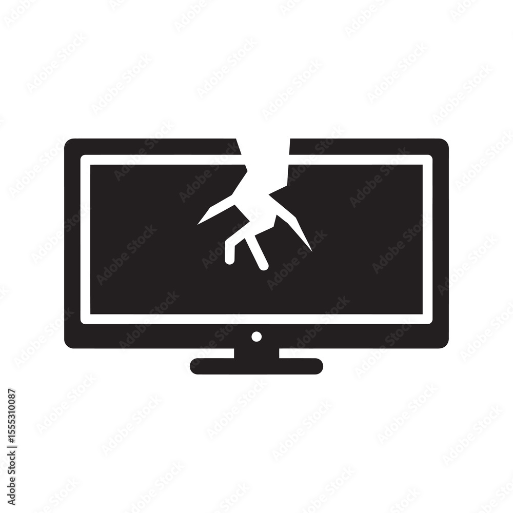 Poster broken computer monitor icon with a cracked screen symbolizing a system error hardware failure or th