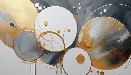 luxurious abstract gray white and gold circles painting