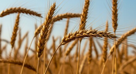 Fototapeta premium Golden Wheat Stalks Against a Clear Blue Sky (1)
