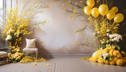 maternity backdrop wedding backdrop photography background with delicate yellow flowers and vintage wall