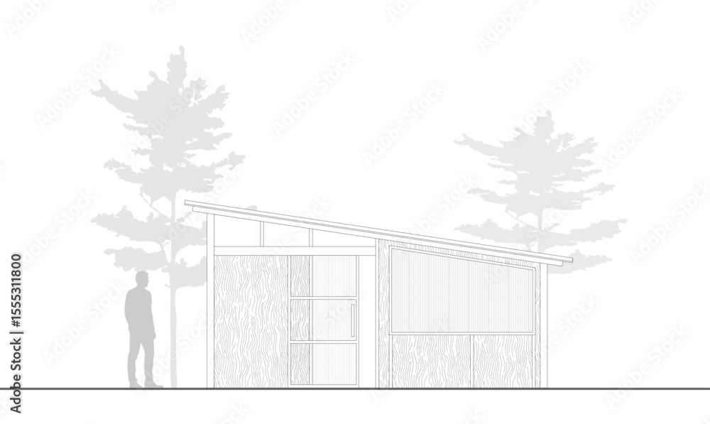 Poster architectural drawings, minimal style cad building house drawing, side view, set of section outline 