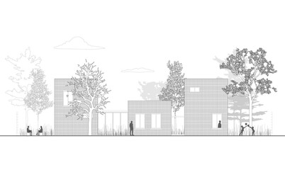Architectural Drawings, Minimal style cad building house drawing, Side view, set of section outline for landscape design drawing. Vector illustration in separate element © feipco