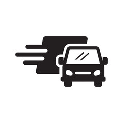 Fast car icon showing speedy automobile transport quick vehicle delivery service and high velocity road travel for express shipping and movement vector solid glyph icon