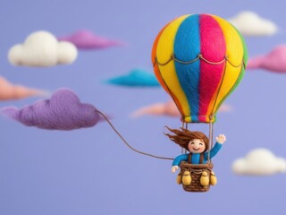 Bold Wool Felt Balloonist with Felt Gondola – Periwinkle. Ideal for Travel Posters & Adventure-Seeker Content