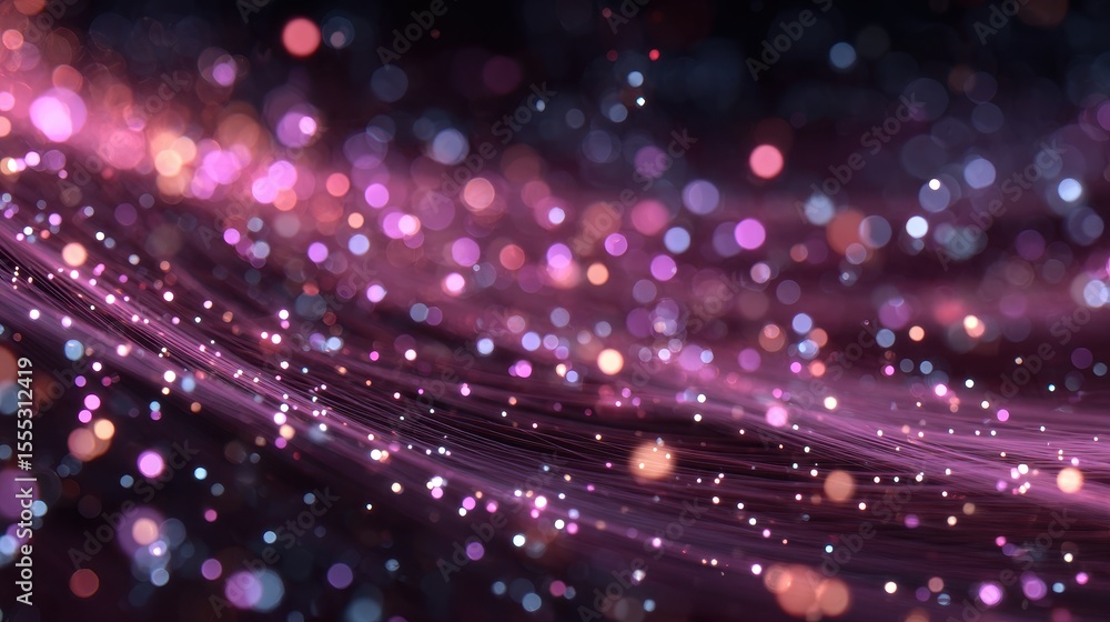 Poster Sparkling light trails with bokeh effect on dark background create a festive and magical feeling with pink and blue glowing lights