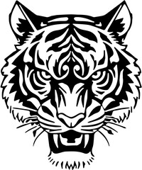 Fototapeta premium Tiger head in tribal tattoo style, bold black silhouette, vector design for decal vinyl sticker or tattoo use