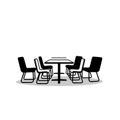 Fototapeta premium Black and white airport cafe seating area with table and chairs 