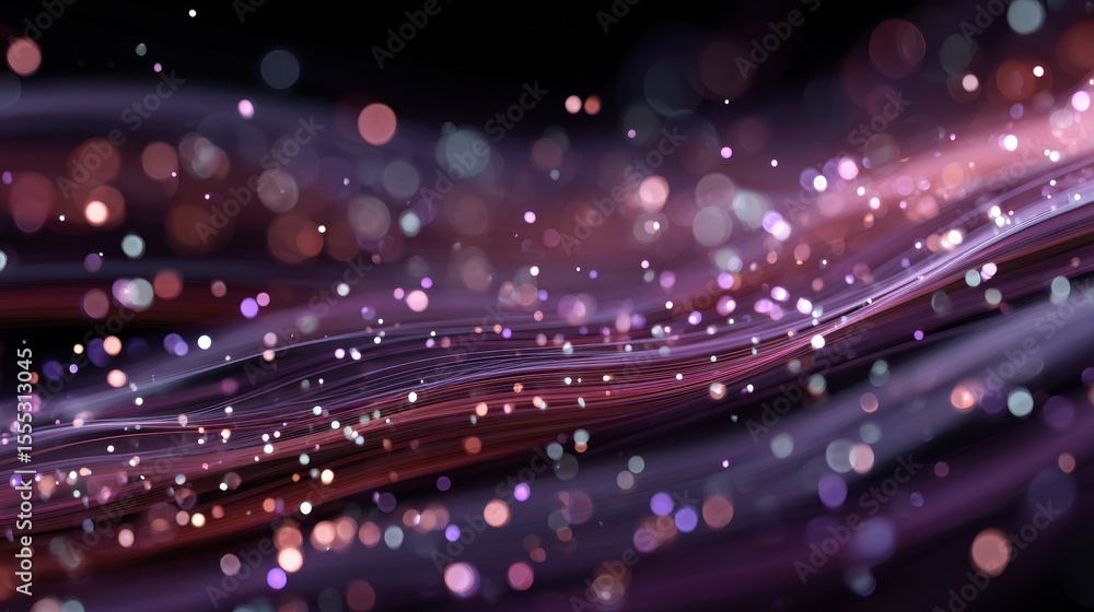 Poster Sparkling light trails with bokeh effect on dark background create a festive and magical feeling with pink and blue glowing lights