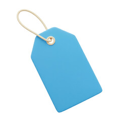 Blue price tag with string isolated on white background, PNG, 3d price tag, 3D tag PNG, hanging price tag, blue tag with rope, product label, blue sticker tag, price tag cutout