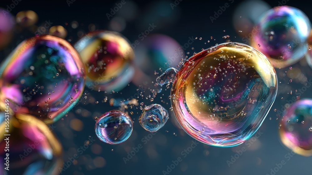 Poster floating iridescent soap bubbles showcase mesmerizing rainbow color spectrum and delicate details ag