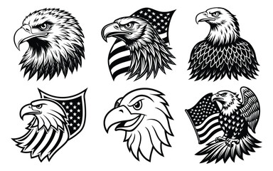 American Eagle Head Vector Bundle Patriotic Bald Eagle Emblem Set for T-Shirt and Logo Design.

