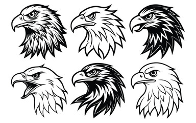 American Eagle Head Vector Bundle Patriotic Bald Eagle Emblem Set for T-Shirt and Logo Design.

