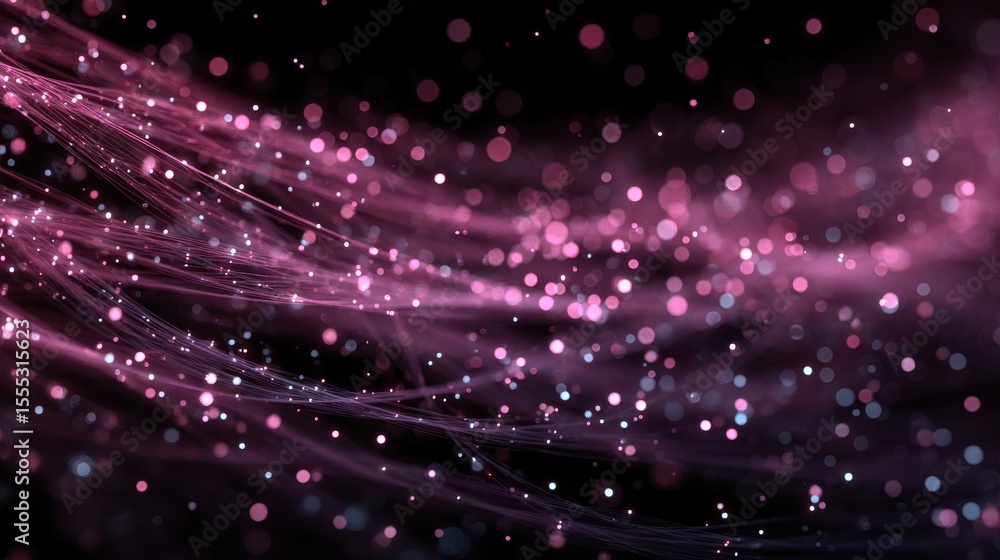 Poster vibrant purple glitter bokeh effect against dark background creates an abstract space scene