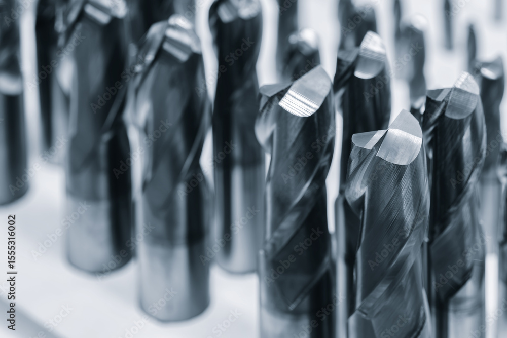 Poster various types of drill bits. display is organized and bits are arranged in a way that makes it easy to see the differences between them blue tone