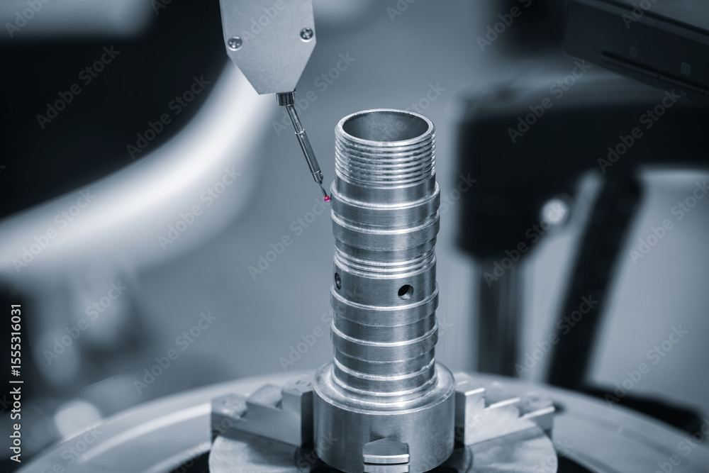 Poster control quality on milling metal cnc machine, coordinate measuring machine tests a metal detailt, cm