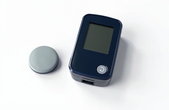 Insulin pump, sensor measure glucose levels for diabetes management. Modern tech device for continuous blood sugar monitoring. Medical equipment allows patients to control disease in wireless,