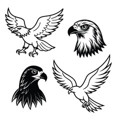 Eagle Silhouette Vector Set – Flying and Standing Bald Eagle Shapes for Wildlife and Patriotic Design.