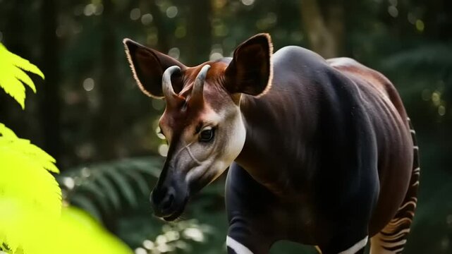 Okapi portrait in the forest