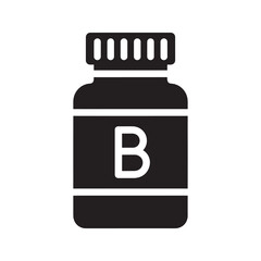 Obraz premium Vitamin B supplement bottle glyph icon for health nutrition energy metabolism and dietary pill product vector graphic design vector solid glyph icon