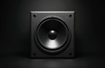 Fototapeta premium Black hi-fi loudspeaker. Professional audio equipment for music studio, home theater or sound recording. Modern speaker box design for audiophiles, high fidelity sound. Audio tech, stereo system.