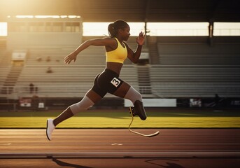 Amputee Athlete Running Track Race