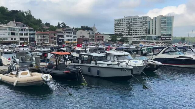 Tarabya Marina (Istmarin) panorama view in Istanbul, Turkey. (4K video)