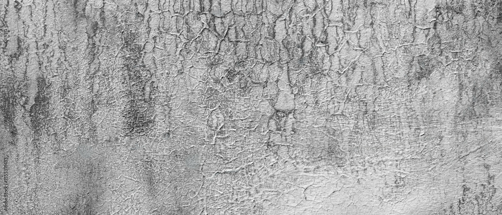 Poster White gray wall with cracks and holes. wall is covered with white paint and has rough texture background for  web banner template page