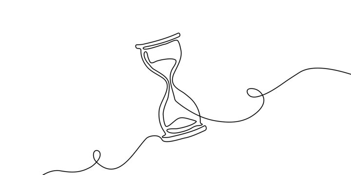 Time hourglass line watch sand continuous glass hour one clock icon. Hourglass line drawing linear abstract countdown illustration art outline logo background concept sandglass vector past single wait