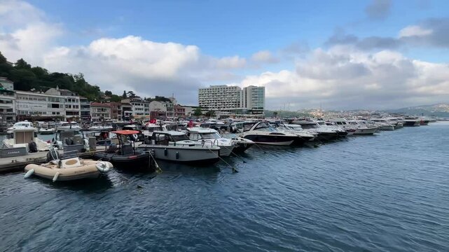 Tarabya Marina (Istmarin) panorama view in Istanbul, Turkey. (4K video)